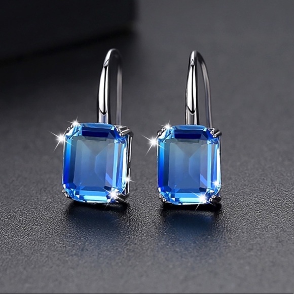 Silver w/Powder Blue Crystal Earrings - Picture 2 of 4
